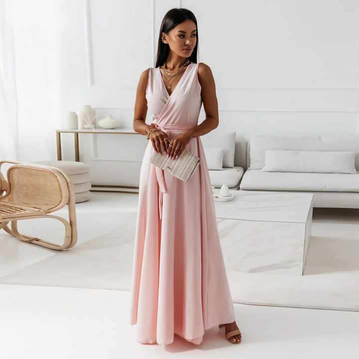 Damska Sukienka Maxi Elegancka Wiązana Talia Wesele